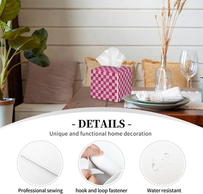 Pink Checkerboard Tissue Box Cover, Waterproof PU Leather Tissue Holder Organizer, Decorative Tissues Cube Boxes for Bedroom Dresser Nightstand