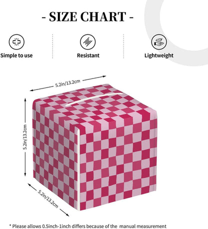 Pink Checkerboard Tissue Box Cover, Waterproof PU Leather Tissue Holder Organizer, Decorative Tissues Cube Boxes for Bedroom Dresser Nightstand