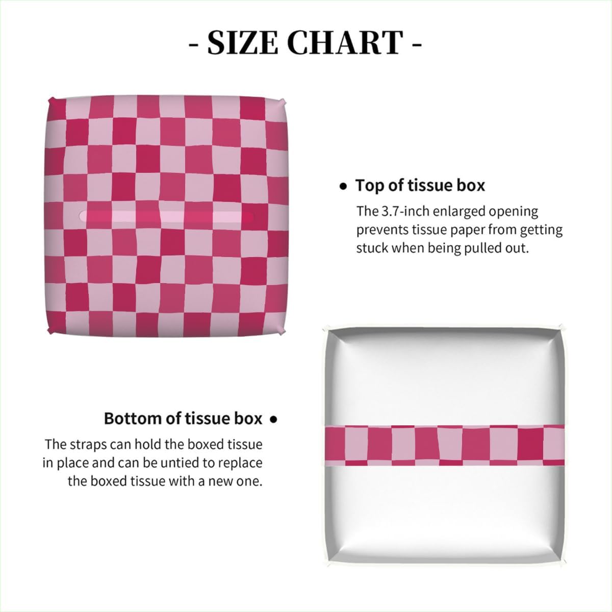 Pink Checkerboard Tissue Box Cover, Waterproof PU Leather Tissue Holder Organizer, Decorative Tissues Cube Boxes for Bedroom Dresser Nightstand