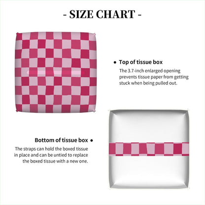 Pink Checkerboard Tissue Box Cover, Waterproof PU Leather Tissue Holder Organizer, Decorative Tissues Cube Boxes for Bedroom Dresser Nightstand