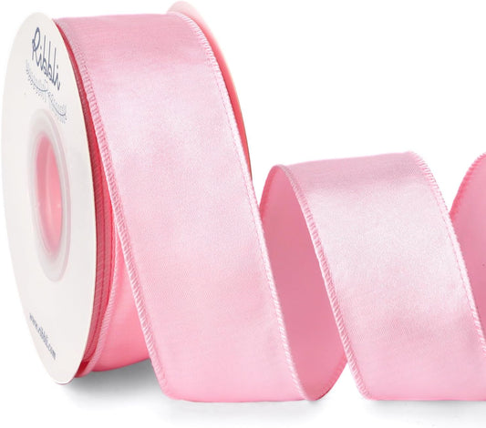 Light Pink Satin Wired Ribbon 1.5 Inch Pink Christmas Ribbon for Gift Wrapping Wreaths Garland Tree Decoration Crafts Home Decor-Continous 20 Yards