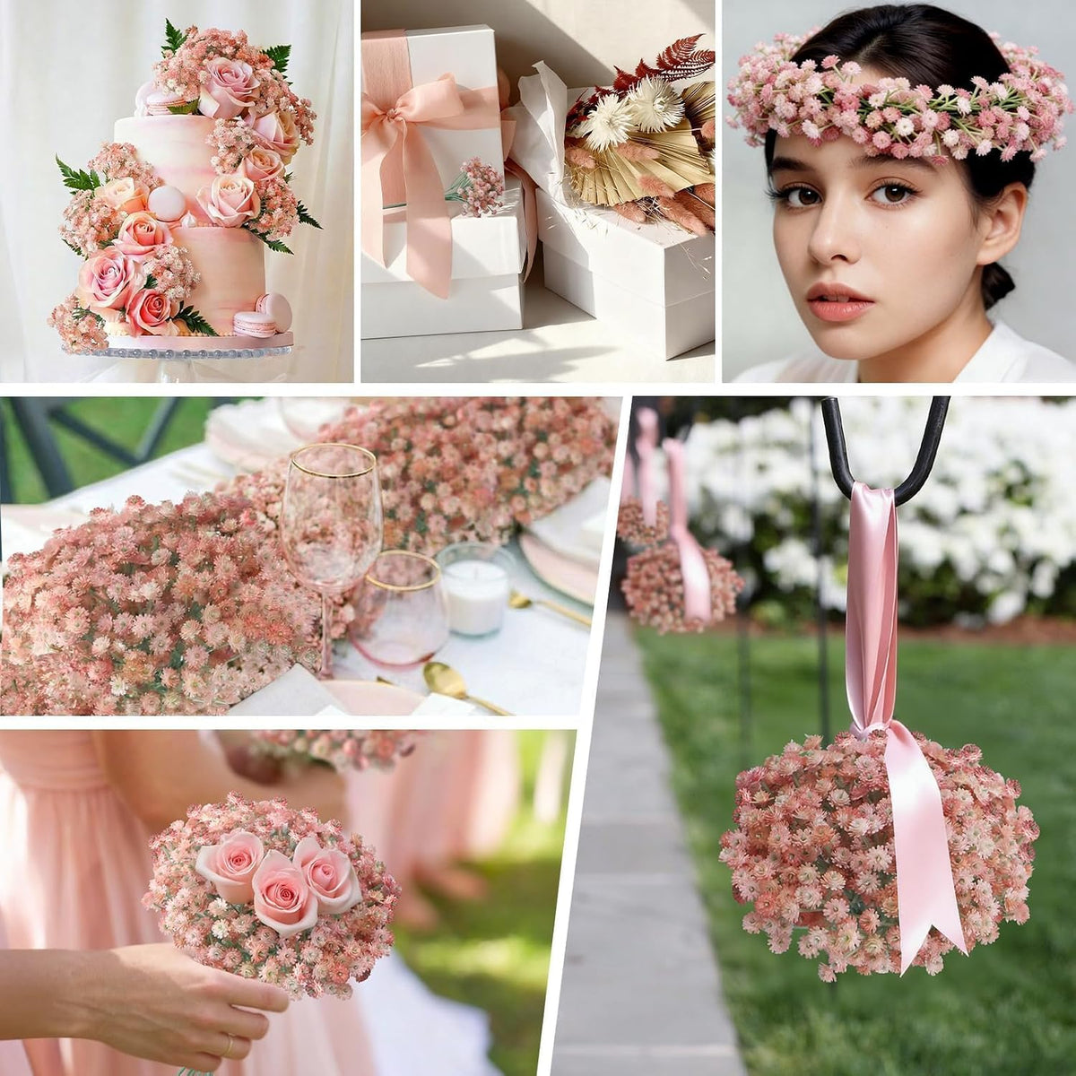 12 PCS Babys Breath Artificial Flowers Bulk Pink Real Touch Flowers