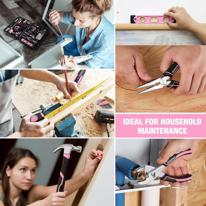 20V Pink Cordless Drill and 141-Piece Home Tool Kit for Women
