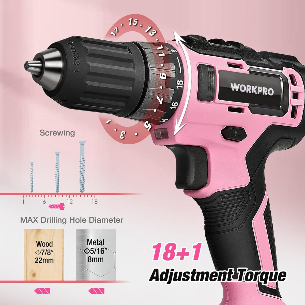 20V Pink Cordless Drill and 141-Piece Home Tool Kit for Women
