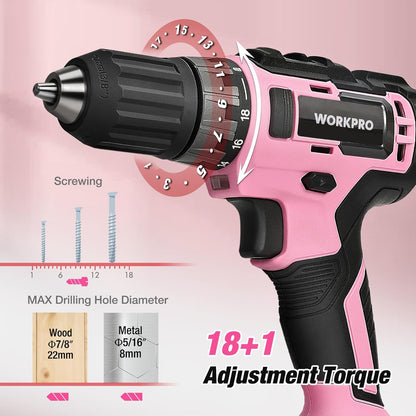 20V Pink Cordless Drill and 141-Piece Home Tool Kit for Women