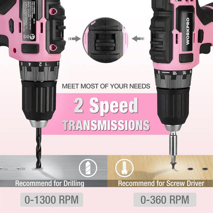 20V Pink Cordless Drill and 141-Piece Home Tool Kit for Women