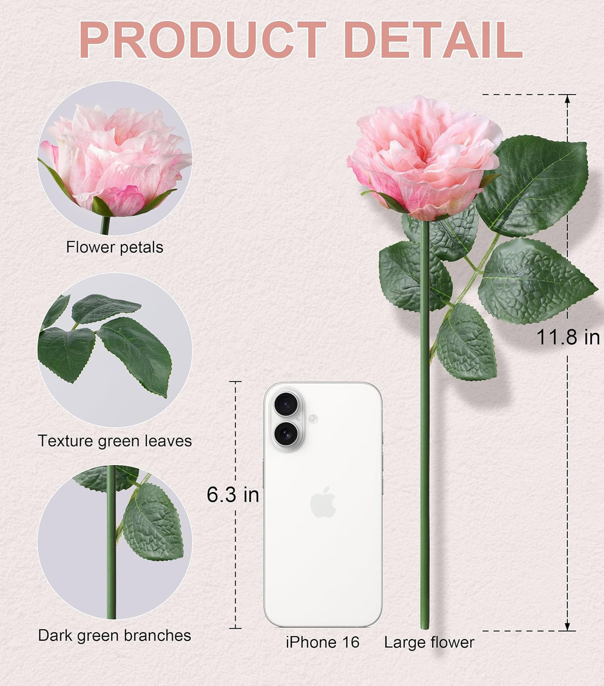 13 Pcs Fake Roses Artificial Flowers, Artificial Roses with Stems Silk Flowers Realistic Roses for Home Wedding Decoration Party DIY Bouquet, Light Pink