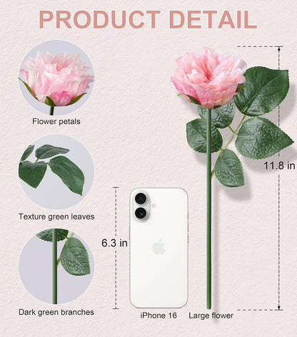 13 Pcs Fake Roses Artificial Flowers, Artificial Roses with Stems Silk Flowers Realistic Roses for Home Wedding Decoration Party DIY Bouquet, Light Pink