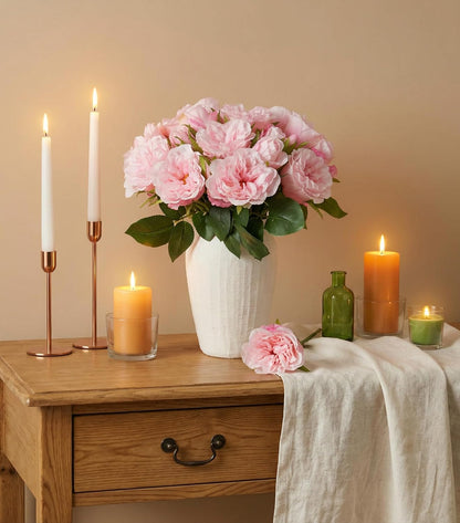 13 Pcs Fake Roses Artificial Flowers, Artificial Roses with Stems Silk Flowers Realistic Roses for Home Wedding Decoration Party DIY Bouquet, Light Pink