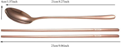 Gold Chopstick Spoon Set, Portable Cutlery Set Reusable Cute Metal Stainless Steel Korean Chopstix Spoon Set for Home Travel(Rose Gold)