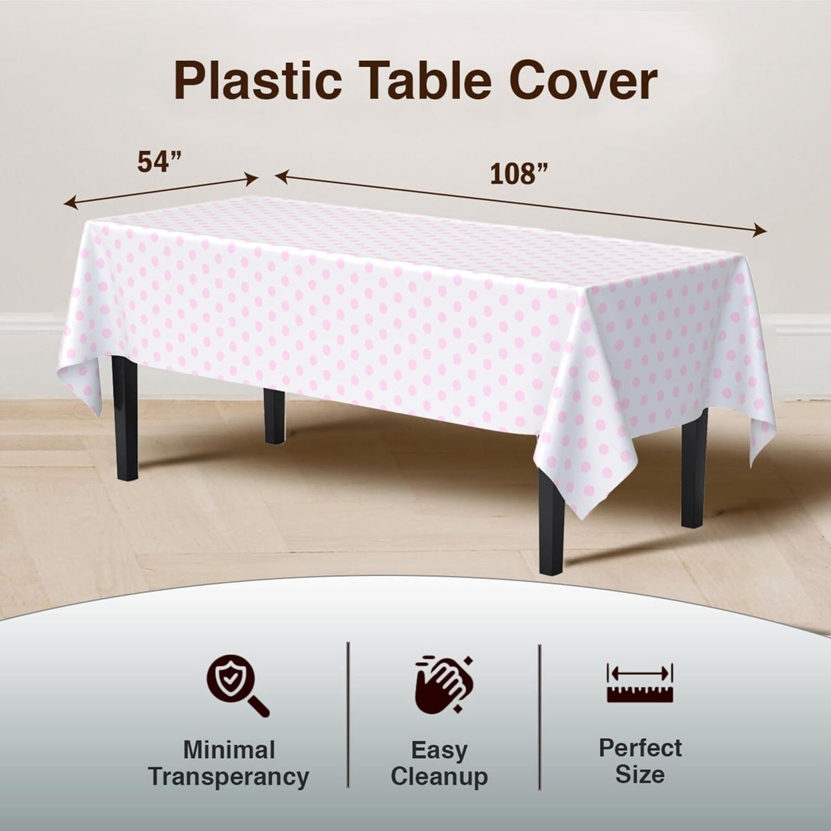 Pink Polka Dot Rectangle Tablecloth 54"x108" - 48 Pack