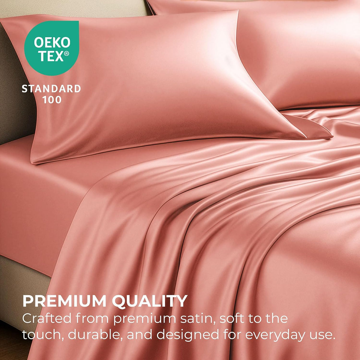 Satin Sheets Queen [4-Piece, Blush Pink] Hotel Luxury Silky Bed Sheets - Extra Soft 1800 Microfiber Sheet Set, Wrinkle, Fade, Stain Resistant - Deep Pocket Fitted Sheet, Flat Sheet, Pillow Cases