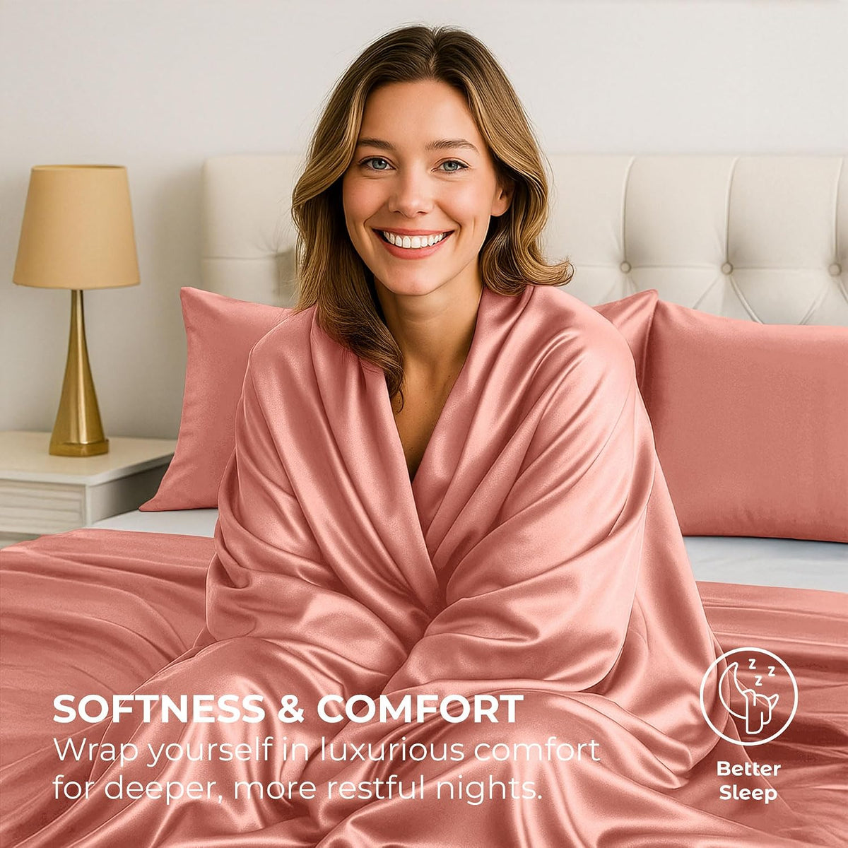 Satin Sheets Queen [4-Piece, Blush Pink] Hotel Luxury Silky Bed Sheets - Extra Soft 1800 Microfiber Sheet Set, Wrinkle, Fade, Stain Resistant - Deep Pocket Fitted Sheet, Flat Sheet, Pillow Cases