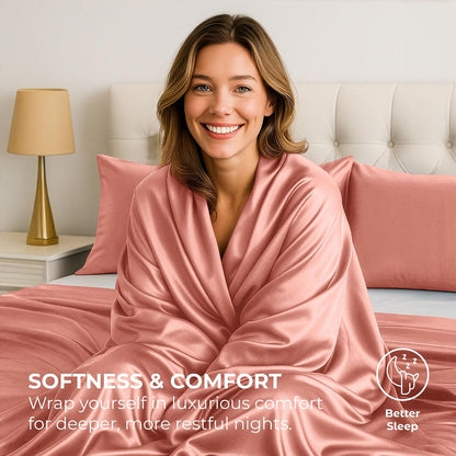 Satin Sheets Queen [4-Piece, Blush Pink] Hotel Luxury Silky Bed Sheets - Extra Soft 1800 Microfiber Sheet Set, Wrinkle, Fade, Stain Resistant - Deep Pocket Fitted Sheet, Flat Sheet, Pillow Cases