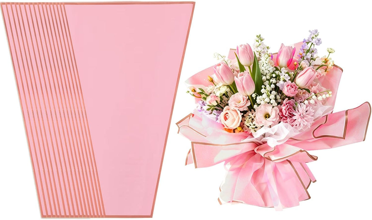 Flower Wrapping Bags, 50 Pcs Pink Bouquet Wrapping Bags , Clear Floral Packing Sleeves for Father's Day Bouquets Accessories DIY Crafts Wedding Birthday Christmas Valentines Day Gift Florist Supplies