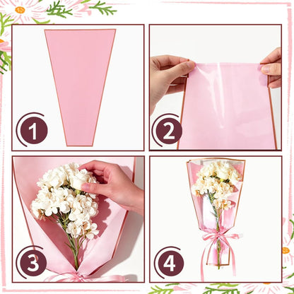 Flower Wrapping Bags, 50 Pcs Pink Bouquet Wrapping Bags , Clear Floral Packing Sleeves for Father's Day Bouquets Accessories DIY Crafts Wedding Birthday Christmas Valentines Day Gift Florist Supplies