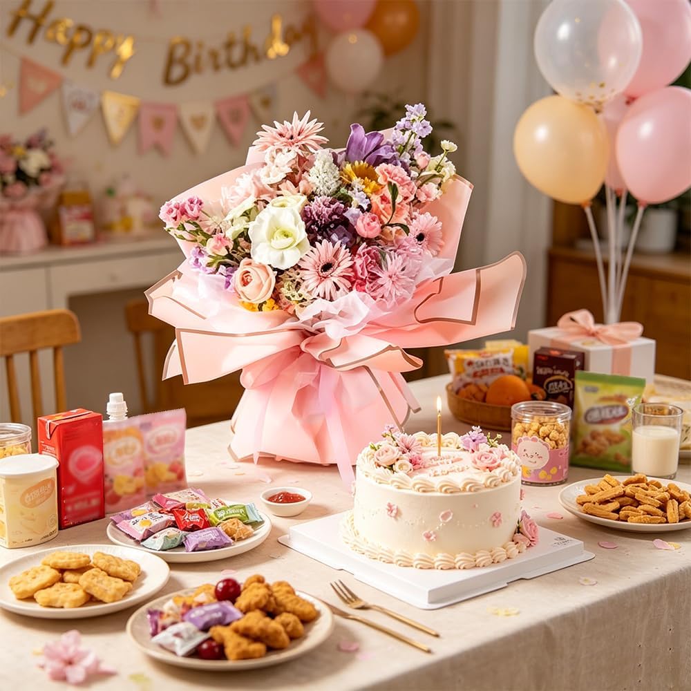 Flower Wrapping Bags, 50 Pcs Pink Bouquet Wrapping Bags , Clear Floral Packing Sleeves for Father's Day Bouquets Accessories DIY Crafts Wedding Birthday Christmas Valentines Day Gift Florist Supplies