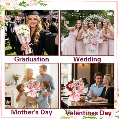Flower Wrapping Bags, 50 Pcs Pink Bouquet Wrapping Bags , Clear Floral Packing Sleeves for Father's Day Bouquets Accessories DIY Crafts Wedding Birthday Christmas Valentines Day Gift Florist Supplies
