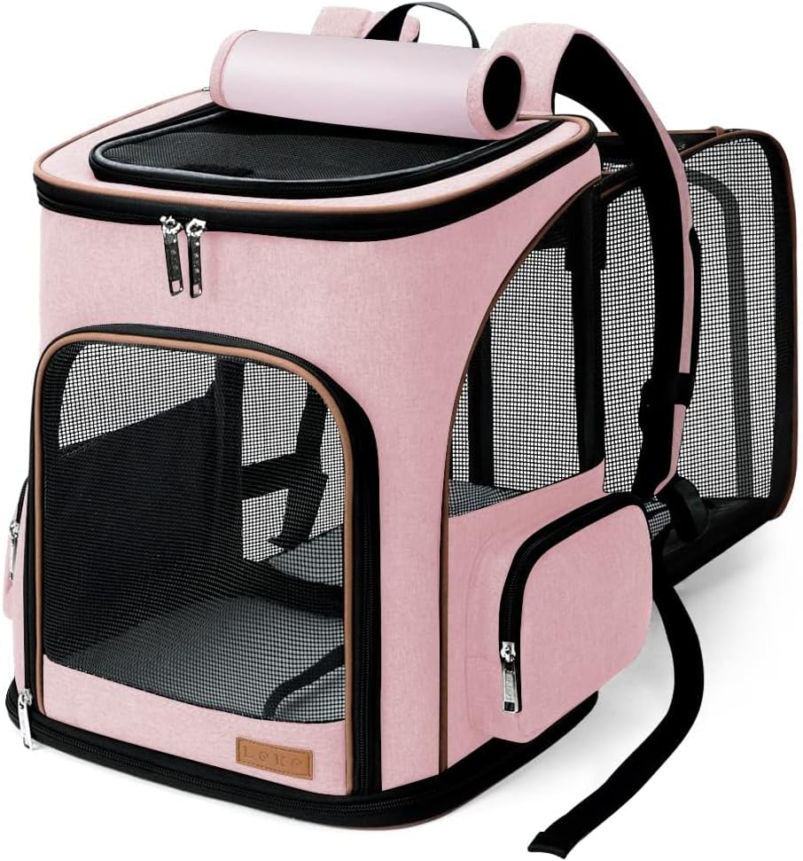 Large Cat Backpack Carrier Expandable Pet Carrier Backpack for Small Dogs Medium Cats Fit Up to 18 Lbs, Foldable Puppy Backpack Carrier for Travel, Hiking, Pink