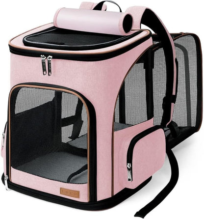 Large Cat Backpack Carrier Expandable Pet Carrier Backpack for Small Dogs Medium Cats Fit Up to 18 Lbs, Foldable Puppy Backpack Carrier for Travel, Hiking, Pink