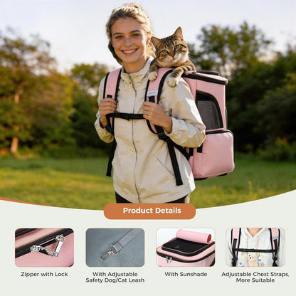 Large Cat Backpack Carrier Expandable Pet Carrier Backpack for Small Dogs Medium Cats Fit Up to 18 Lbs, Foldable Puppy Backpack Carrier for Travel, Hiking, Pink