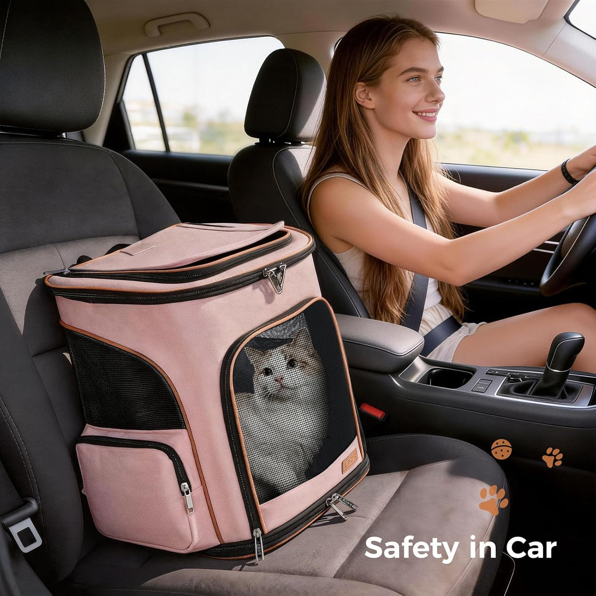 Large Cat Backpack Carrier Expandable Pet Carrier Backpack for Small Dogs Medium Cats Fit Up to 18 Lbs, Foldable Puppy Backpack Carrier for Travel, Hiking, Pink