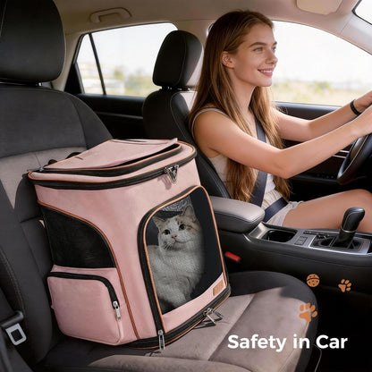 Large Cat Backpack Carrier Expandable Pet Carrier Backpack for Small Dogs Medium Cats Fit Up to 18 Lbs, Foldable Puppy Backpack Carrier for Travel, Hiking, Pink