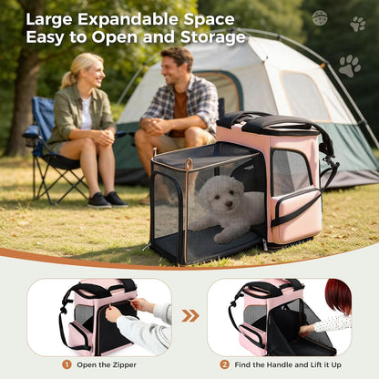 Large Cat Backpack Carrier Expandable Pet Carrier Backpack for Small Dogs Medium Cats Fit Up to 18 Lbs, Foldable Puppy Backpack Carrier for Travel, Hiking, Pink