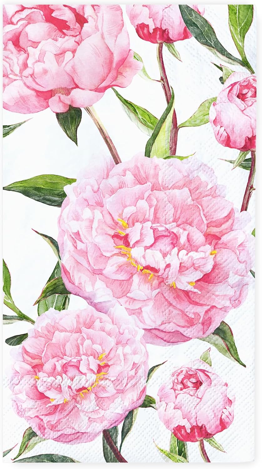50 Pcs Spring Floral Guest Napkins Disposable Paper Napkins Pink Watercolor Peony Flower Dinner Hand Towels for Bathroom Wedding Birthday Party Table Supplies