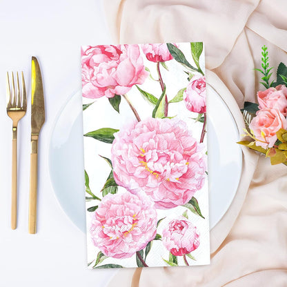 50 Pcs Spring Floral Guest Napkins Disposable Paper Napkins Pink Watercolor Peony Flower Dinner Hand Towels for Bathroom Wedding Birthday Party Table Supplies