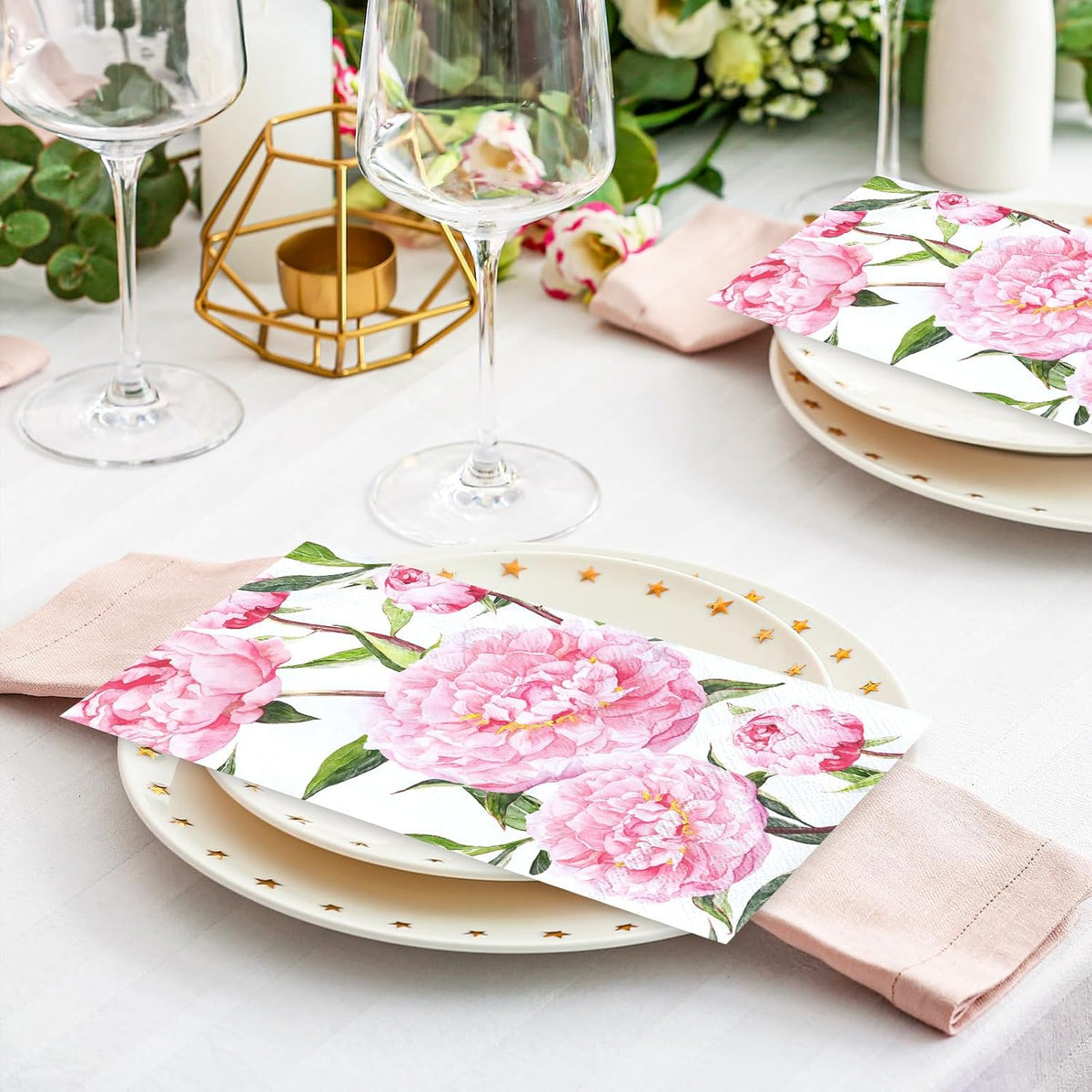 50 Pcs Spring Floral Guest Napkins Disposable Paper Napkins Pink Watercolor Peony Flower Dinner Hand Towels for Bathroom Wedding Birthday Party Table Supplies