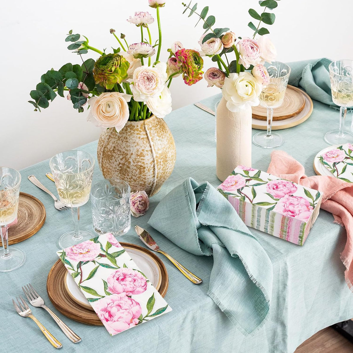 50 Pcs Spring Floral Guest Napkins Disposable Paper Napkins Pink Watercolor Peony Flower Dinner Hand Towels for Bathroom Wedding Birthday Party Table Supplies