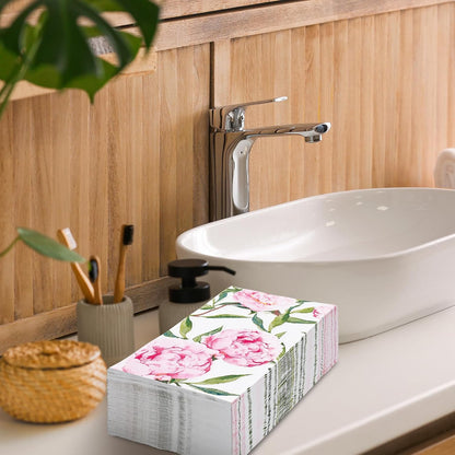 50 Pcs Spring Floral Guest Napkins Disposable Paper Napkins Pink Watercolor Peony Flower Dinner Hand Towels for Bathroom Wedding Birthday Party Table Supplies