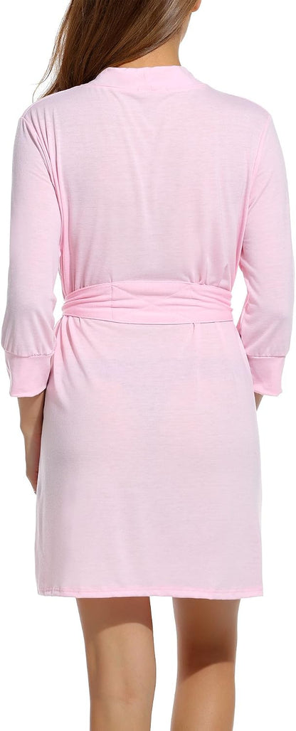 Womens Robe Lightweight Short Knit Bathrobe Soft Ladies Sleepwear