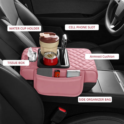 5 in 1 Nappa Leather Console Armrest Cover, Pink