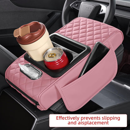 5 in 1 Nappa Leather Console Armrest Cover, Pink
