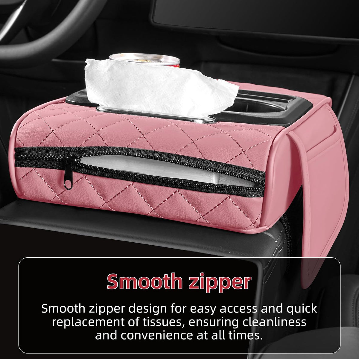 5 in 1 Nappa Leather Console Armrest Cover, Pink