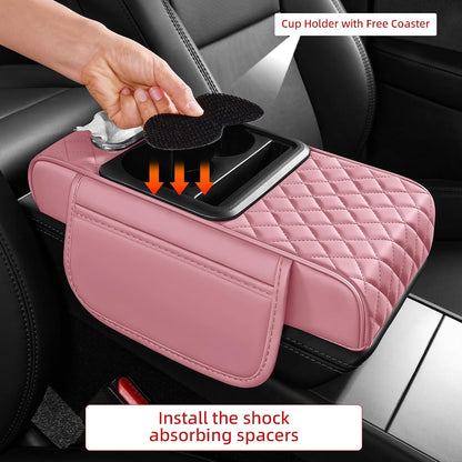5 in 1 Nappa Leather Console Armrest Cover, Pink