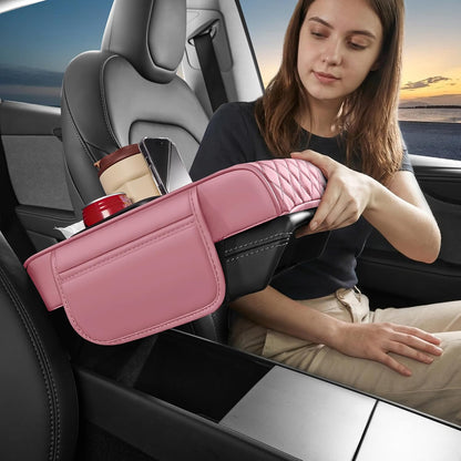 5 in 1 Nappa Leather Console Armrest Cover, Pink