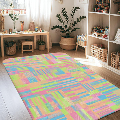 Stripes Area Rug, Modern Contemporary Blocks Lines Spring Peach Low Pile Sponge Carpets Fade Resistant Home Aesthetic Rugs for Living Room Bedroom Hallway Office Decor 4' X 6'