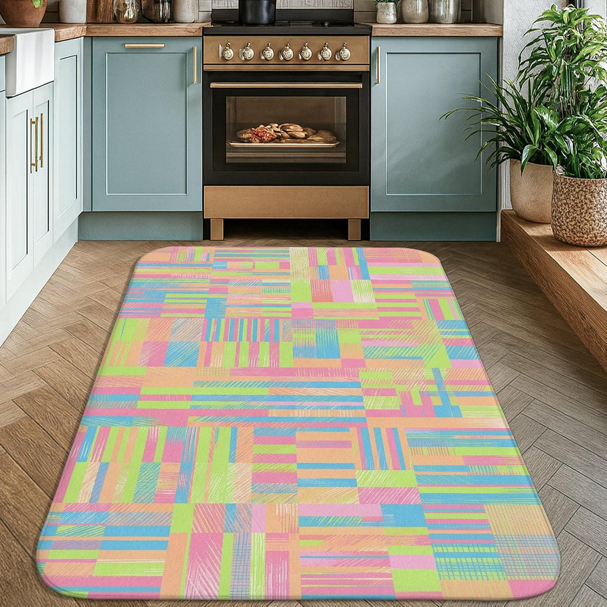 Stripes Area Rug, Modern Contemporary Blocks Lines Spring Peach Low Pile Sponge Carpets Fade Resistant Home Aesthetic Rugs for Living Room Bedroom Hallway Office Decor 4' X 6'
