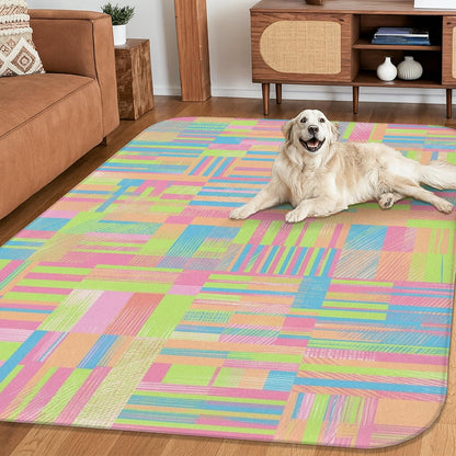 Stripes Area Rug, Modern Contemporary Blocks Lines Spring Peach Low Pile Sponge Carpets Fade Resistant Home Aesthetic Rugs for Living Room Bedroom Hallway Office Decor 4' X 6'