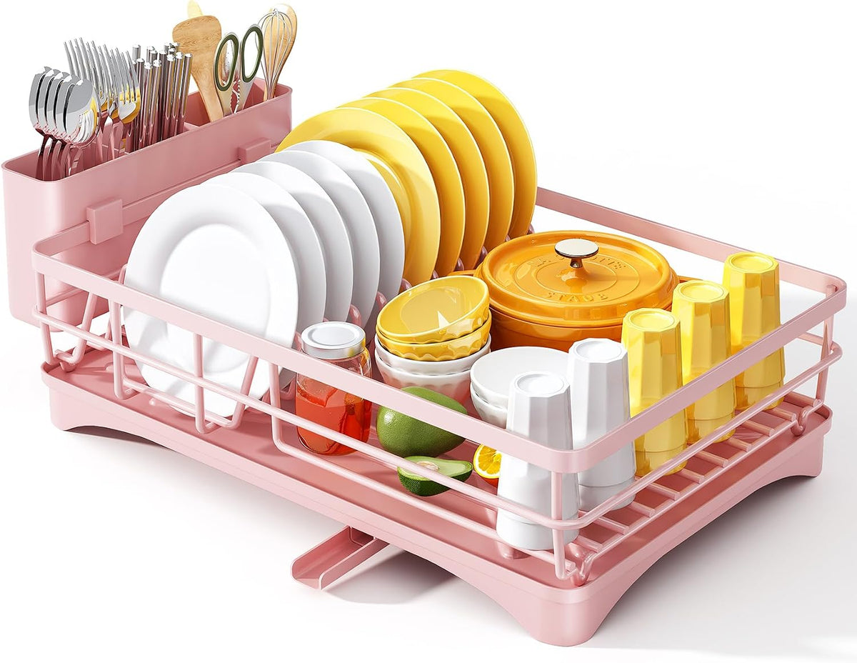 Dish Drying Rack for Kitchen Counter, 11.8" W x 16.7" L, Pink