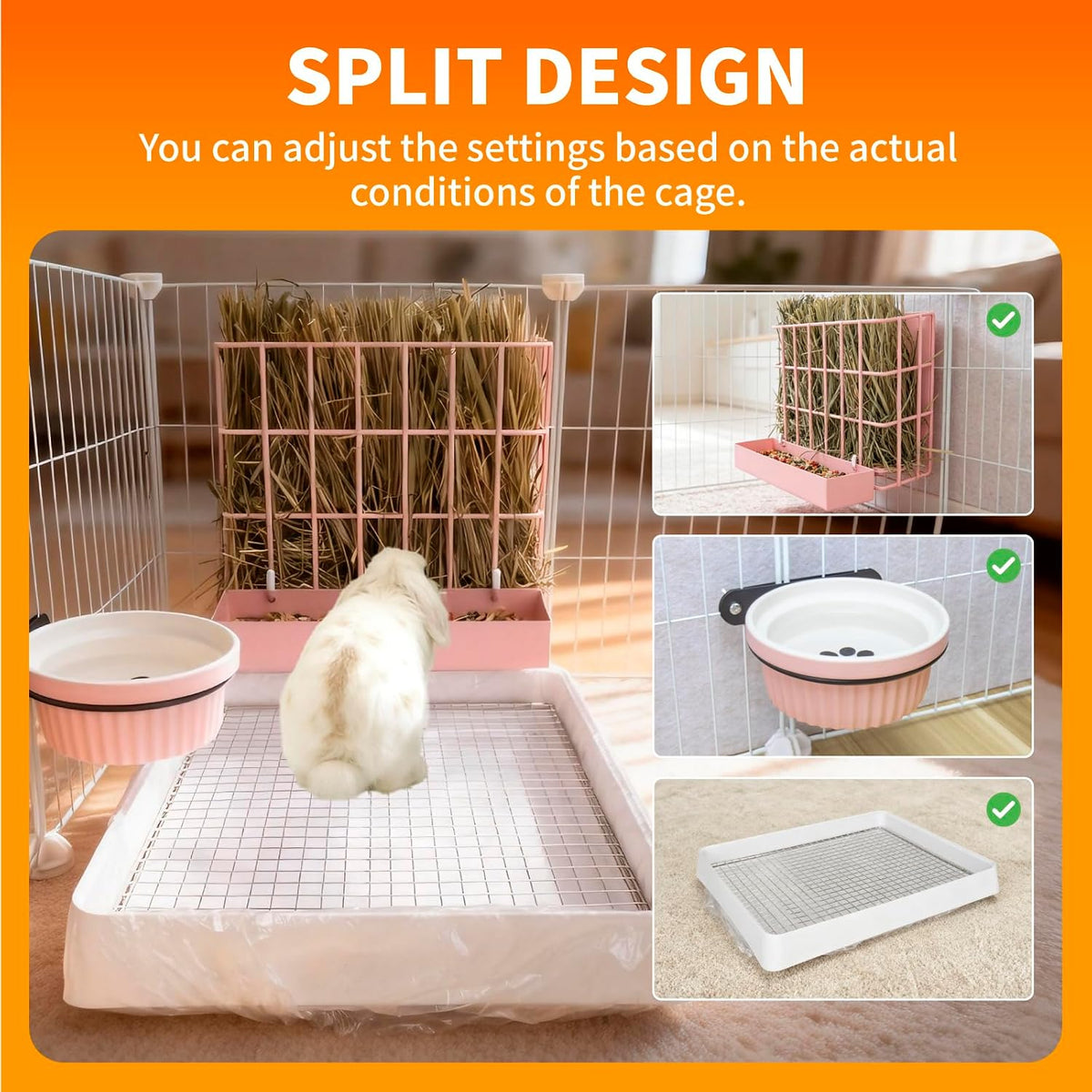 3 in 1 Rabbit Hay Feeder with Litter Box,Upgraded Metal Hay Rack & Litter Tray & Water Bowl,Quick Cleaning,Easy to Install,Bunny Supplies for Rabbit Guinea Pig Chinchilla Small Animals
