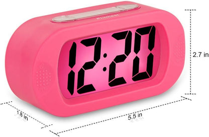 Kids Alarm Clock Large Digital LCD Travel Alarm Clocks with Snooze and Night Light - Ascending Sound and Handheld Sized - Best Gift for Kids (Pink)