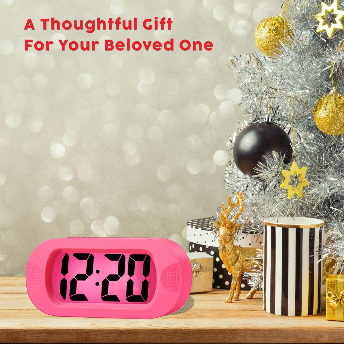 Kids Alarm Clock Large Digital LCD Travel Alarm Clocks with Snooze and Night Light - Ascending Sound and Handheld Sized - Best Gift for Kids (Pink)