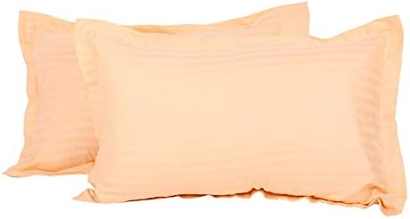 Standard/Queen (21"x32") Size Set of 2 Pillow Cases Ultra-Soft 600 Thread Count Premium Soft Combed Cotton Pillow Cases, Fits Standard & Queen Size Pillows (Stripe, Peach)