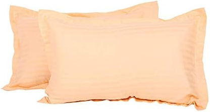 Standard/Queen (21"x32") Size Set of 2 Pillow Cases Ultra-Soft 600 Thread Count Premium Soft Combed Cotton Pillow Cases, Fits Standard & Queen Size Pillows (Stripe, Peach)