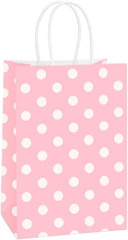 Small Gift Bags with Handles 5.25x3x8 Inch Light Pink 25 Pack