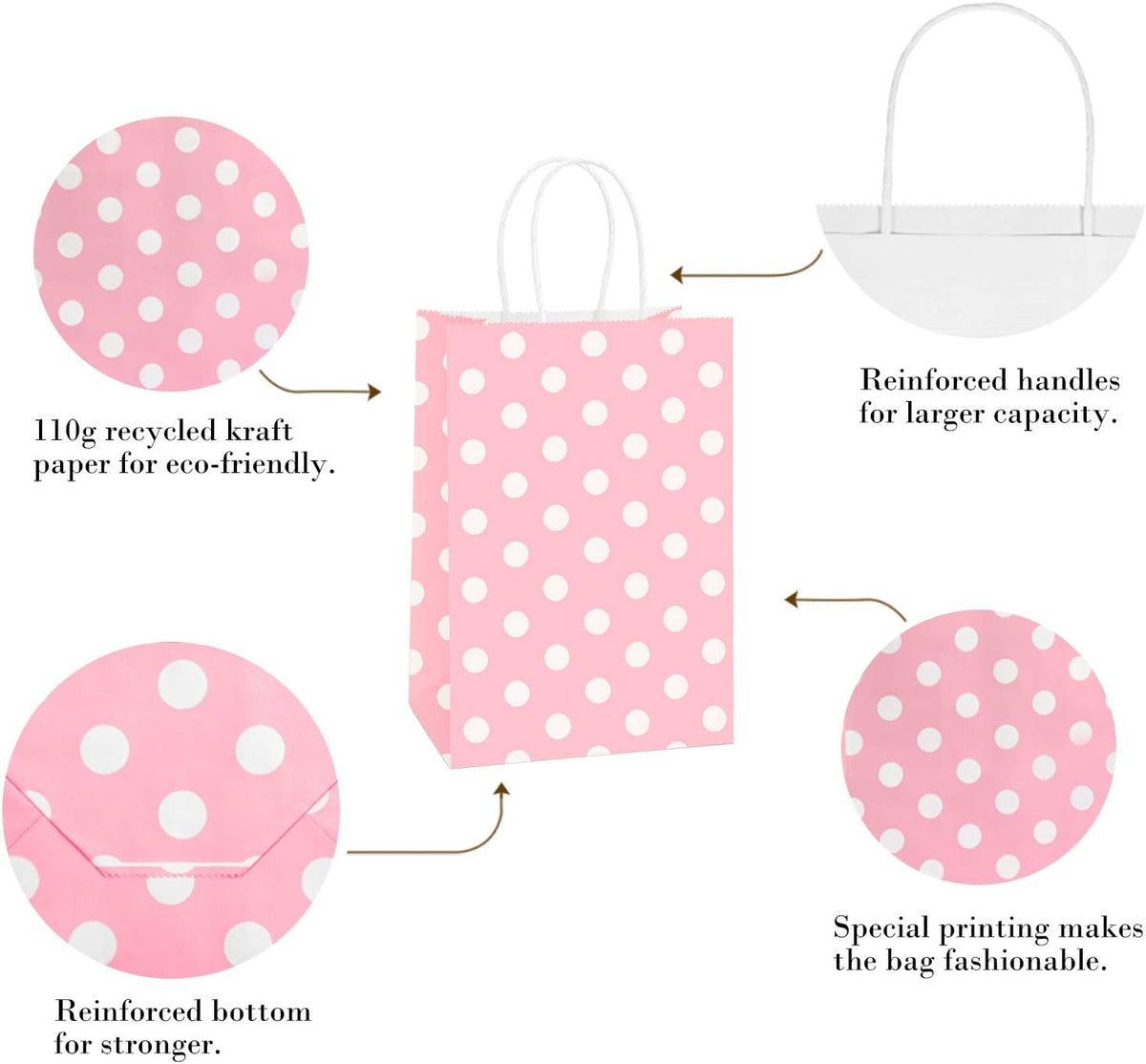 Small Gift Bags with Handles 5.25x3x8 Inch Light Pink 25 Pack